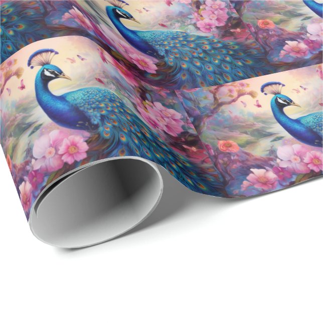Elegante Papel de ajuste de regalo de pavo real (Esquina del rollo)