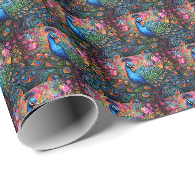 Elegante Papel de ajuste de regalo de pavo real (Esquina del rollo)