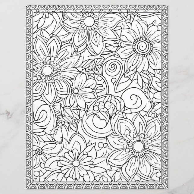 Elegante Papel de cuaderno de páginas de color flo (Anverso)