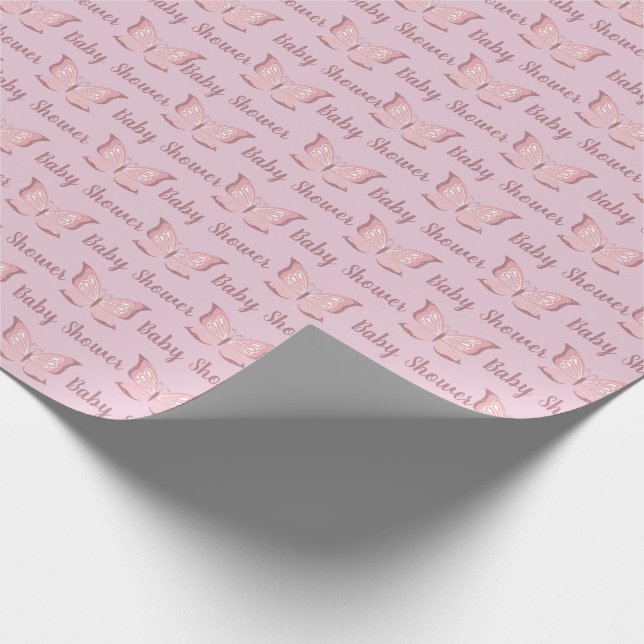 Elegante papel de envolver Baby Shower con maripos (Esquina)