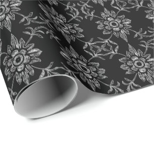Elegante papel de envolver Boda negro floral oscur