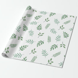 Elegante papel de envolver hoja verde sobre blanco