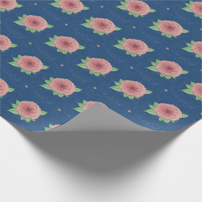 Elegante papel de envolver rosa y azul floral (Esquina)