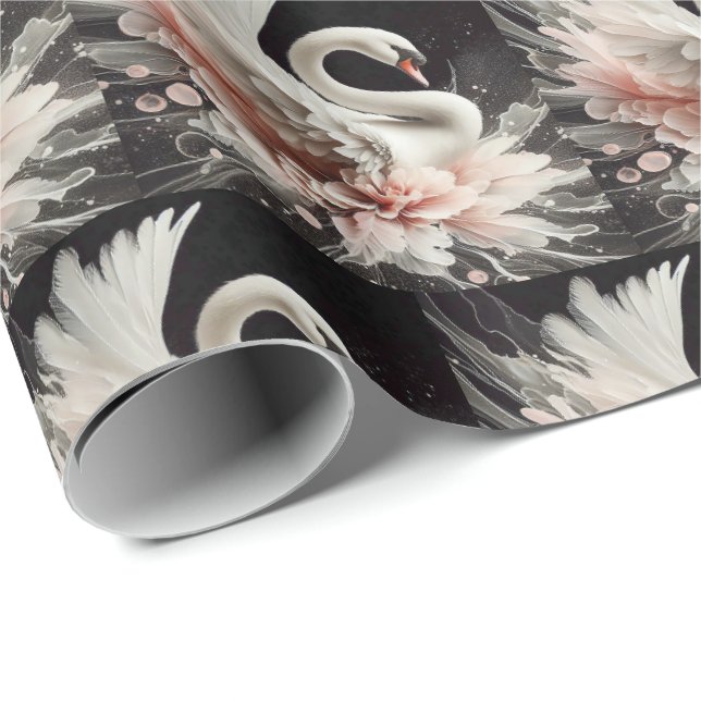 Elegante papel de envolvimiento de regalo de cisne (Esquina del rollo)