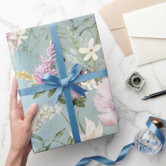 Elegante Papel de envolvimiento floral azul (Regalar)