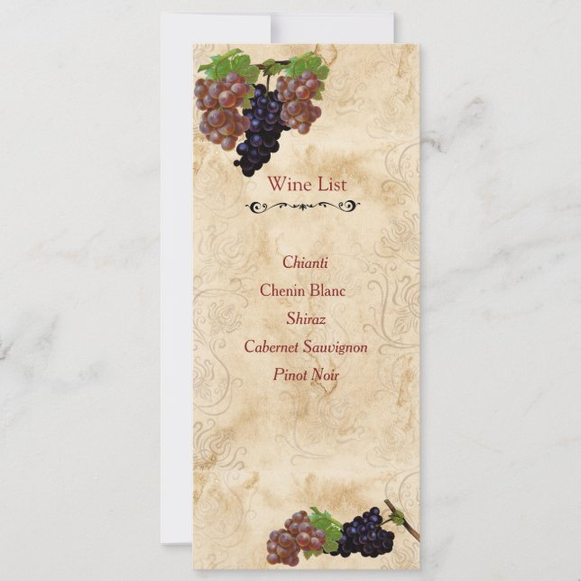 Elegante, papel de época, lista de vinos Personali (Anverso)
