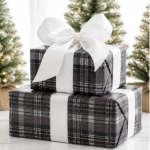 Elegante papel de regalo a cuadros escoceses gris 