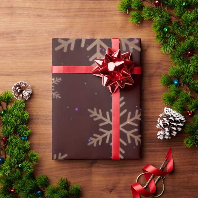 Elegante papel de regalo de Navidad con copos de n (Regalo de vacaciones)