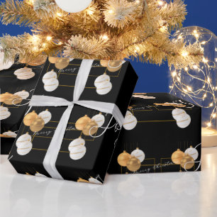 Elegante papel de regalo de Navidad negro y dorado