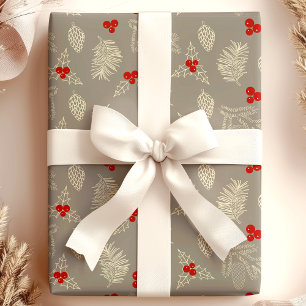 Elegante papel de regalo navideño vintage de piñas