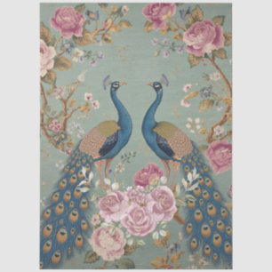 Elegante papel de seda decoupage de dos pavos real