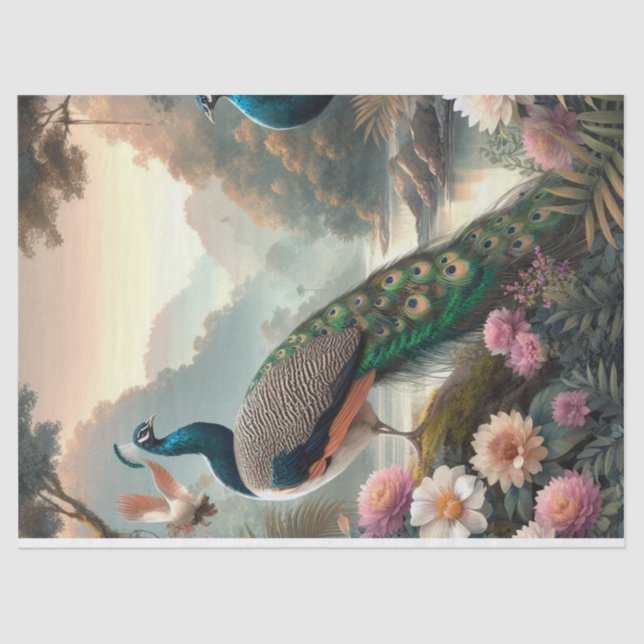 Elegante Papel De Tejido De Decoración Floral Peac (Anverso)