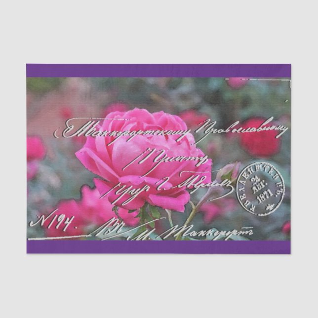 Elegante Papel De Tejido De Postales Florales Vint (Anverso)