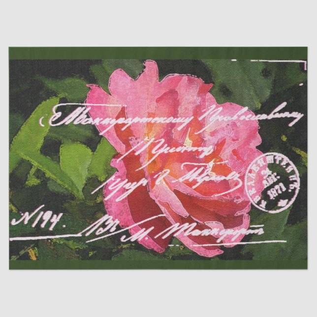 Elegante Papel De Tejido De Postales Florales Vint (Anverso)