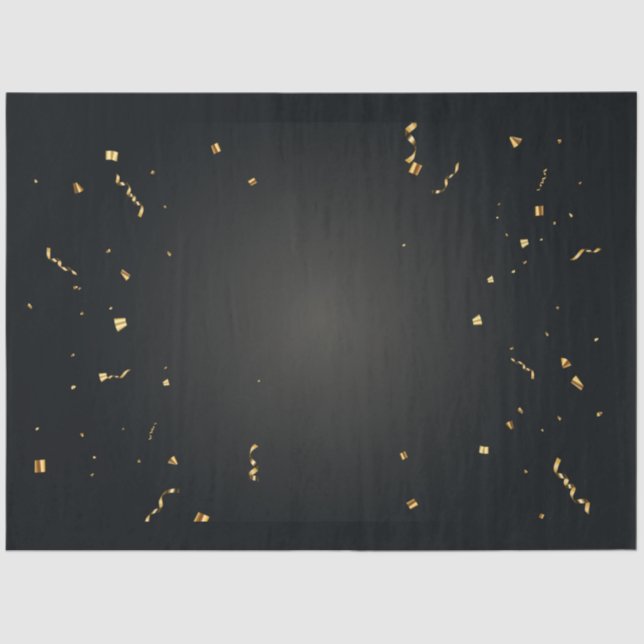 Elegante Papel de Tejido Negro de Confetti de Oro (Anverso)