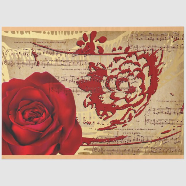 Elegante Papel De Tejido Rojo De Rosa De Música Vi (Anverso)