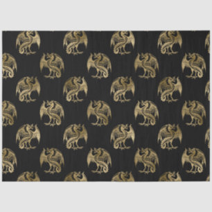 Elegante Papel de tela de dragón de oro negro
