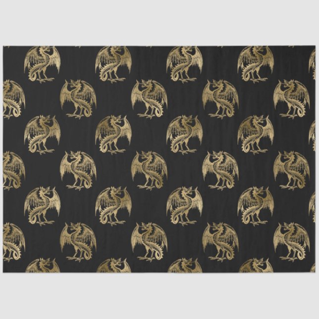 Elegante Papel de tela de dragón de oro negro (Anverso)