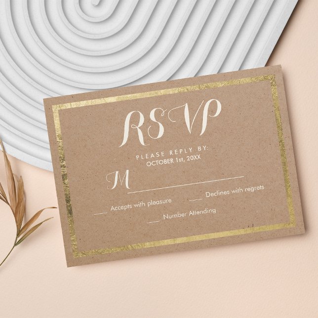 Elegante papel marrón falso oro moderno tarjeta RS (Elegant brown paper faux gold modern RSVP Card )