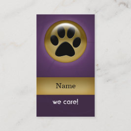 elegante papel púrpura cuidado de mascotas Tarjeta