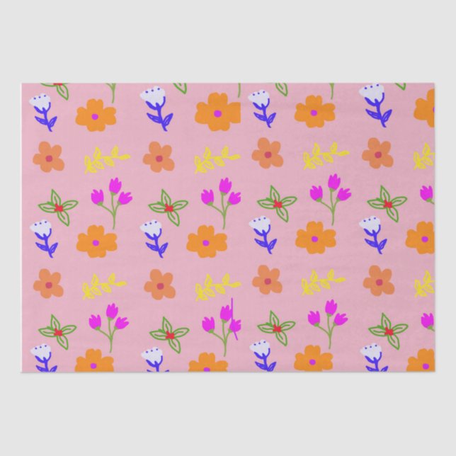 Elegante Papel Tejido Floral - Flor de mano Pa (Anverso)