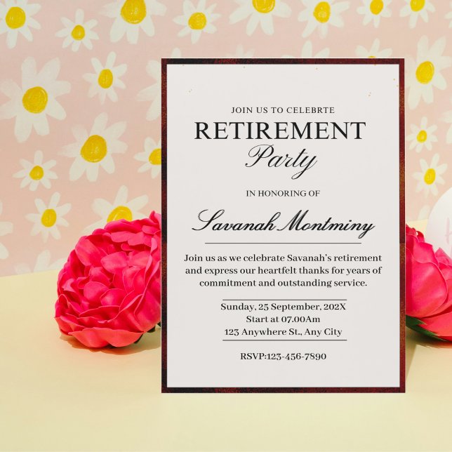 Elegante Par de Invitación de Jubilación con Calig (Elegant Black and White Calligraphy Retirement Par Invitation)