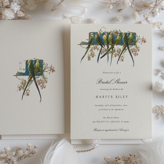 Elegante Parakeet Bridal Shower Invitación (Subido por el creador)