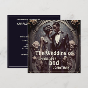 Elegante pareja de boda Art Deco - Invitación