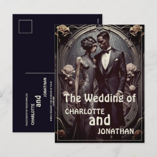 Elegante pareja de boda Art Deco: Invitación