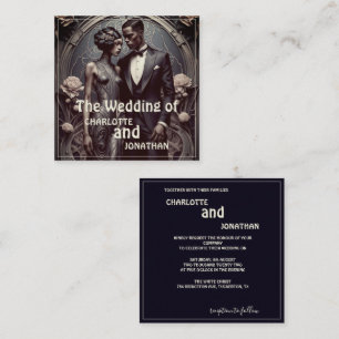 Elegante pareja de boda Art Deco: Invitación