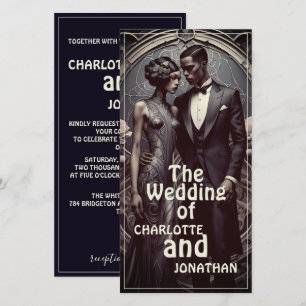Elegante Pareja de Boda Art Deco - Invitación