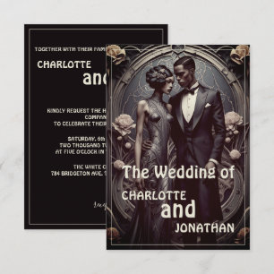 Elegante pareja de boda Art Deco: Invitación