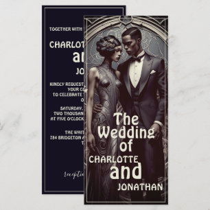 Elegante pareja de boda Art Deco - Invitación