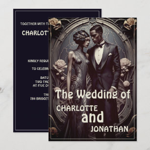 Elegante pareja de boda Art Deco: Invitación