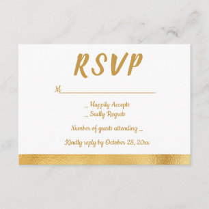 Elegante Partido de Boda Glam de Oro y Blanco RSVP