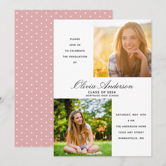 Elegante Partido de Graduación Rosa Polvoriento de (Anverso / Reverso)