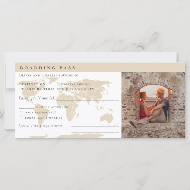 Elegante pasaje de embarque Boda de destino (Anverso)