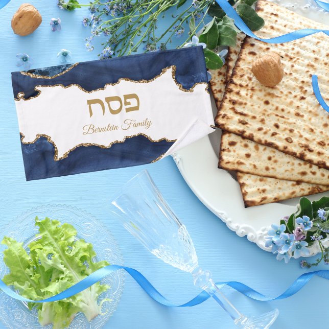 Elegante Pascua Hebrea del Agate Azul y Oro (Subido por el creador)