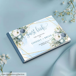 Elegante Pastel Azul Blanco Oro Floral Libro de In