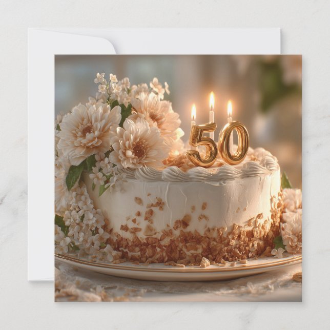 Elegante pastel de cumpleaños número 50 con topper (Anverso)