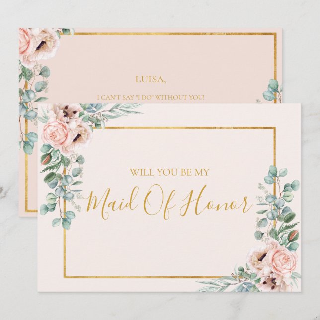 Elegante Pastel Floral Made De Honor Tarjeta De Pr (Anverso / Reverso)
