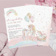 Elegante Pastel Gold Unicornio Invitación a acuare