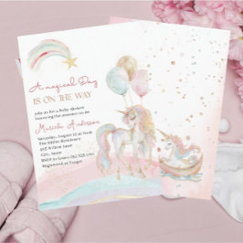 Elegante Pastel Gold Unicornio Invitación a acuare