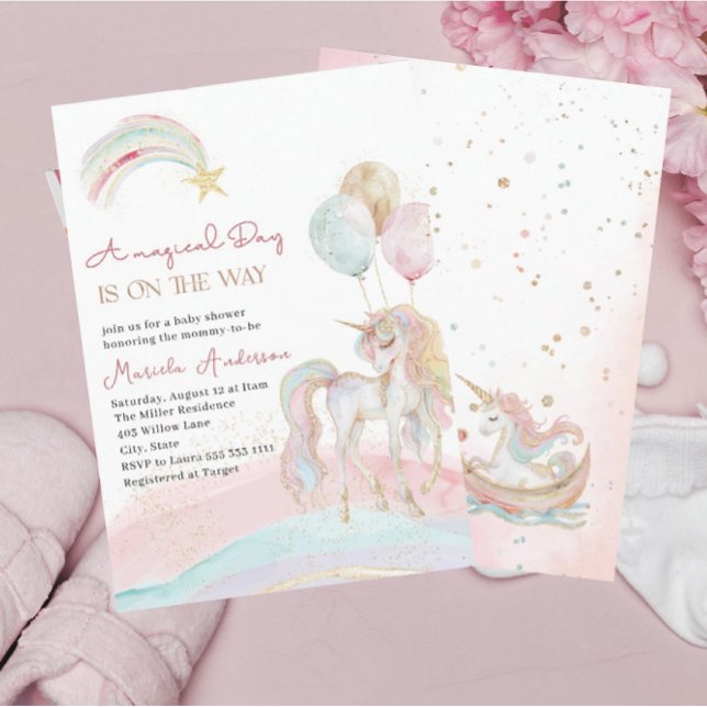 Elegante Pastel Gold Unicornio Invitación a acuare (Subido por el creador)