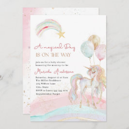 Elegante Pastel Gold Unicornio Invitación a acuare