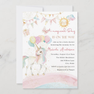 Elegante Pastel Gold Unicornio Invitación a acuare