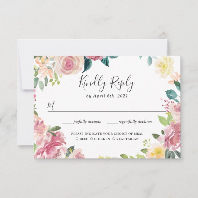 Elegante Pastel Rubor Garden Boda Floral RSVP (Anverso)