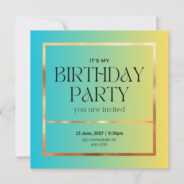 Elegante pastel y invitación de cumpleaños dorado (Anverso)