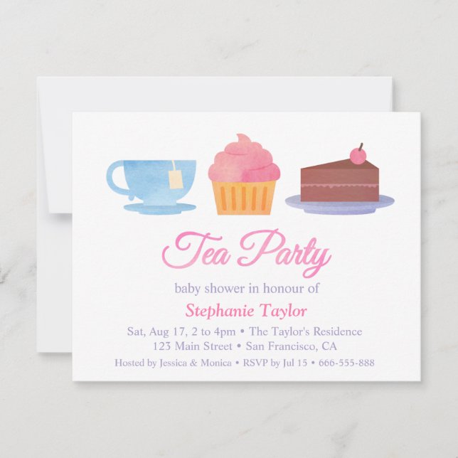 Elegante pastelito Fiesta Té Invitación a la ducha (Anverso)