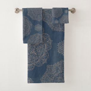 Elegante patrón azul de la Marina de Oro Boho Mod